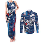 Geelong Cats Couples Matching Tank Maxi Dress and Long Sleeve Button Shirt Mascot Cartoon Football Illustration Style