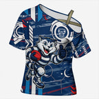 Geelong Cats Cross Shoulder Shirt Mascot Cartoon Football Illustration Style