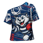 Geelong Cats Cross Shoulder Shirt Mascot Cartoon Football Illustration Style