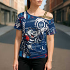Geelong Cats Cross Shoulder Shirt Mascot Cartoon Football Illustration Style