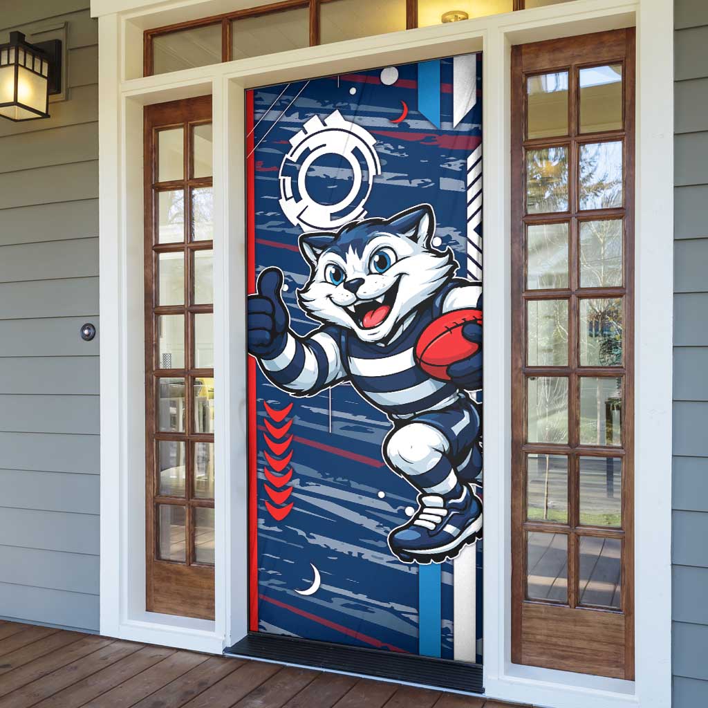 Geelong Cats Door Cover Mascot Cartoon Football Illustration Style