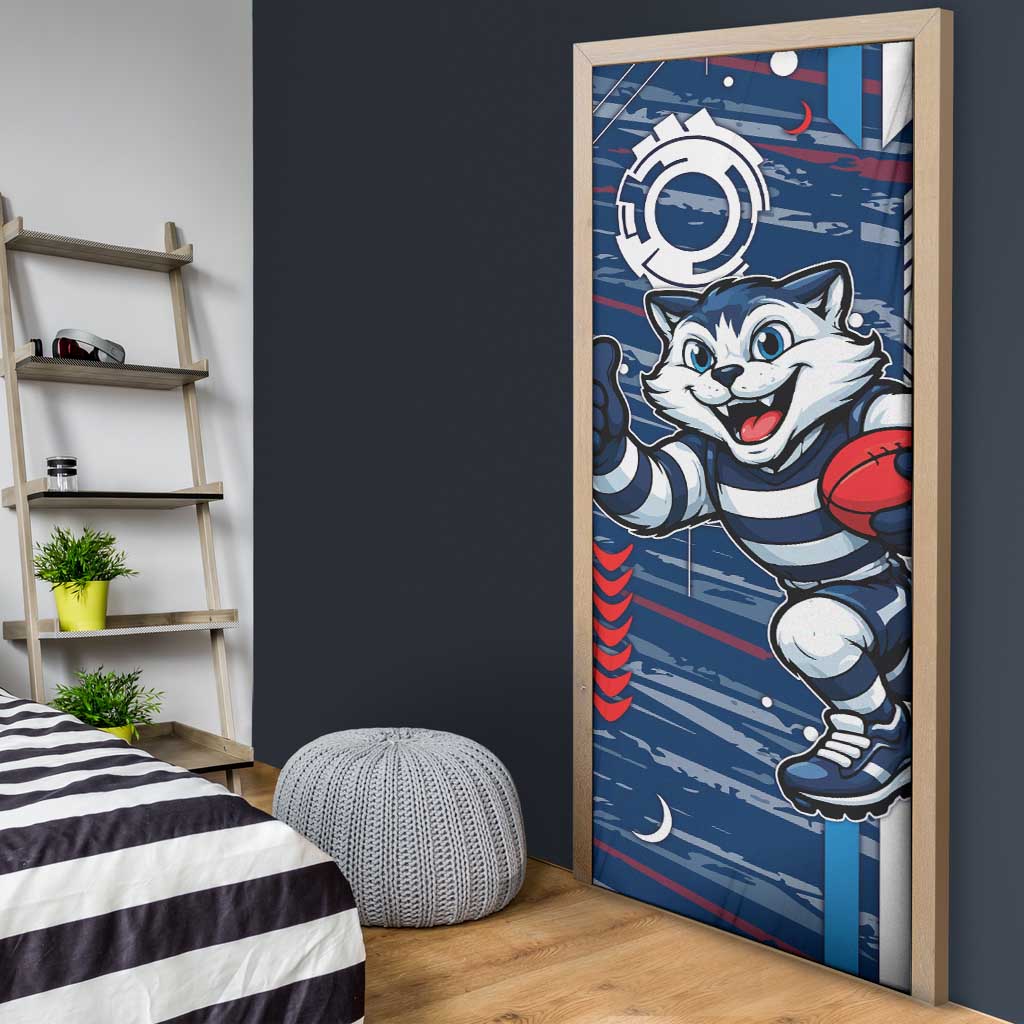Geelong Cats Door Cover Mascot Cartoon Football Illustration Style