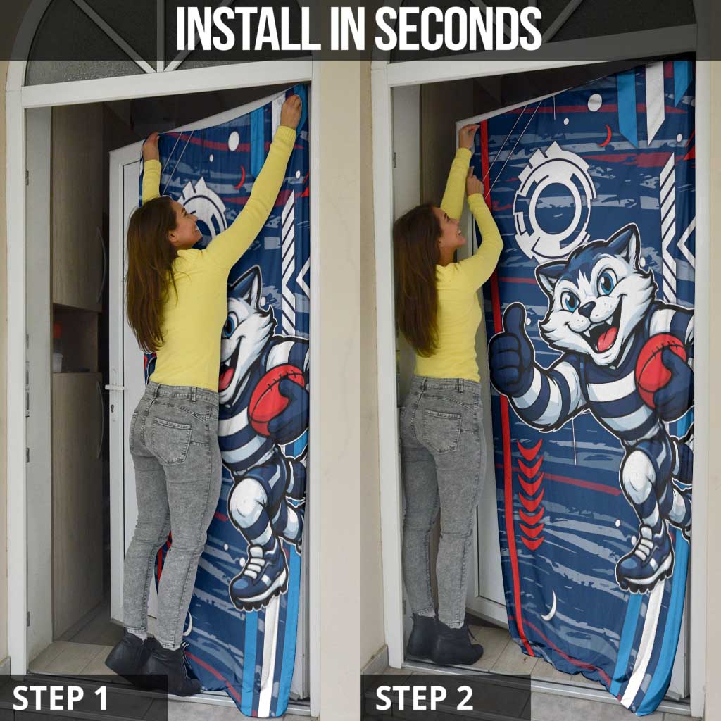 Geelong Cats Door Cover Mascot Cartoon Football Illustration Style
