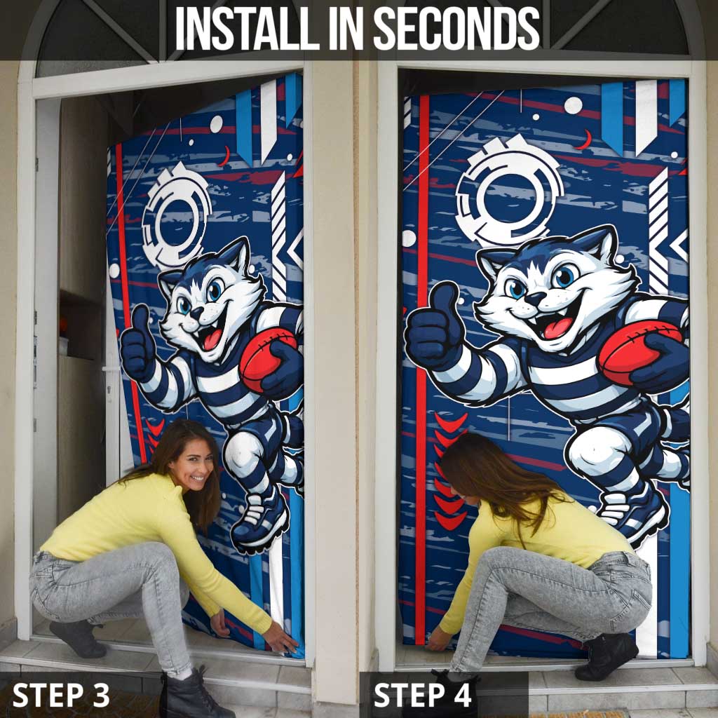 Geelong Cats Door Cover Mascot Cartoon Football Illustration Style