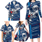 Geelong Cats Family Matching Long Sleeve Bodycon Dress and Hawaiian Shirt Mascot Cartoon Football Illustration Style
