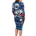 Geelong Cats Family Matching Long Sleeve Bodycon Dress and Hawaiian Shirt Mascot Cartoon Football Illustration Style