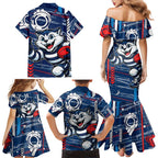 Geelong Cats Family Matching Mermaid Dress and Hawaiian Shirt Mascot Cartoon Football Illustration Style