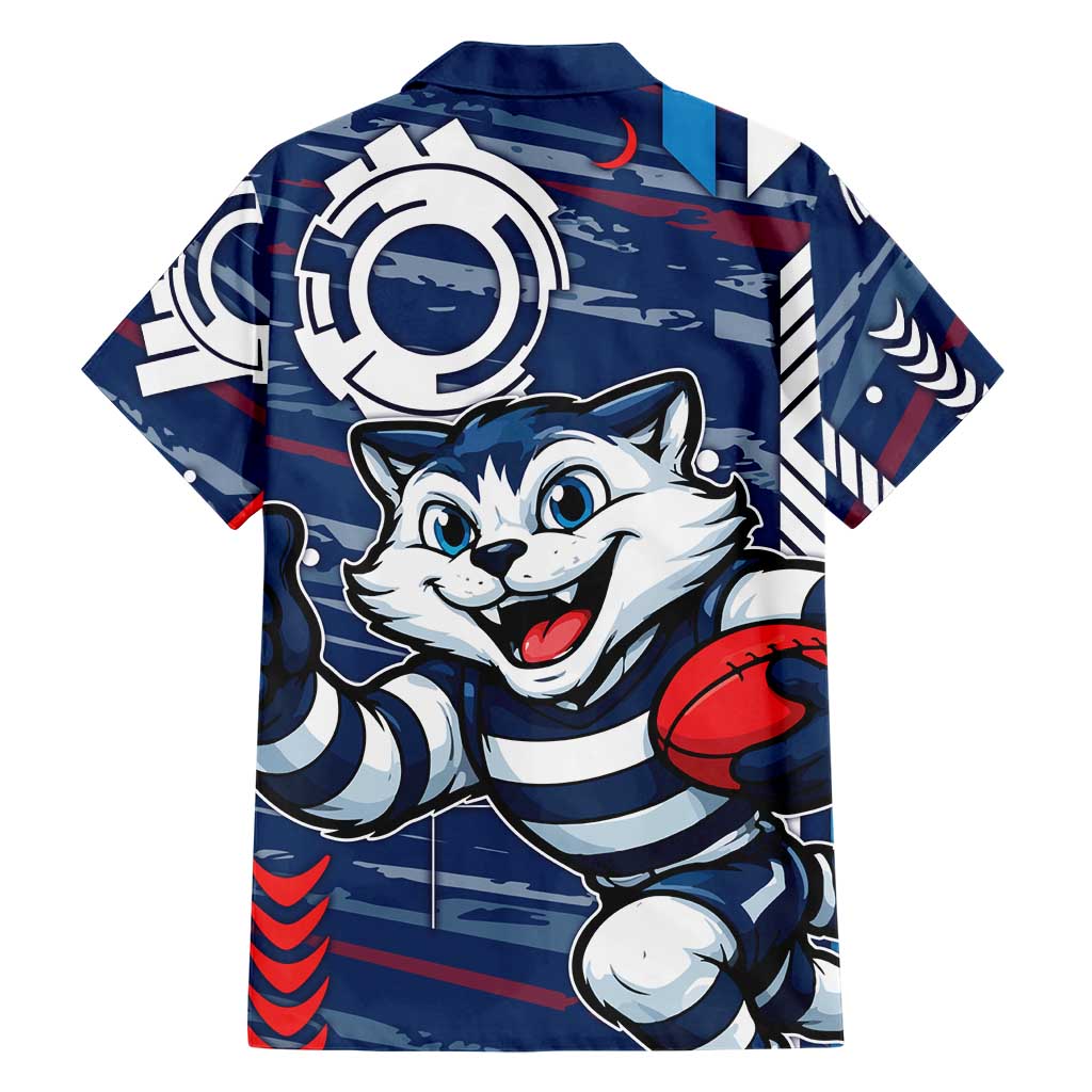 Geelong Cats Family Matching Mermaid Dress and Hawaiian Shirt Mascot Cartoon Football Illustration Style