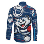 Geelong Cats Family Matching Mermaid Dress and Hawaiian Shirt Mascot Cartoon Football Illustration Style