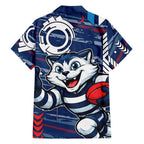 Geelong Cats Family Matching Off Shoulder Maxi Dress and Hawaiian Shirt Mascot Cartoon Football Illustration Style