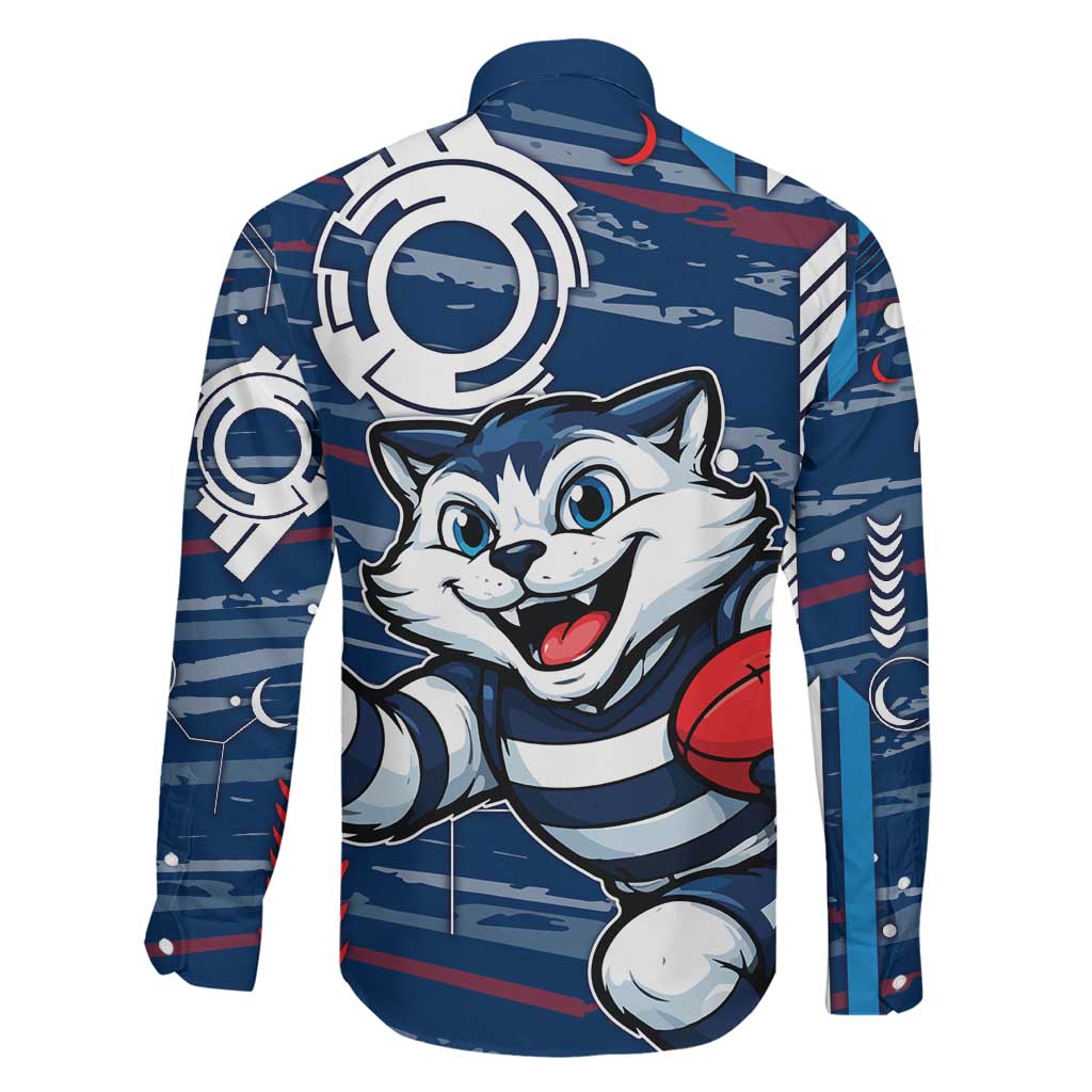 Geelong Cats Family Matching Off Shoulder Short Dress and Hawaiian Shirt Mascot Cartoon Football Illustration Style