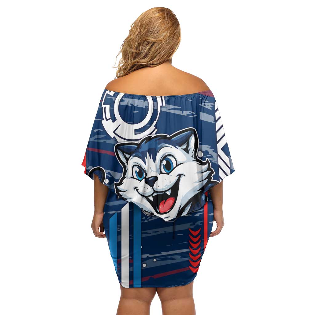 Geelong Cats Family Matching Off Shoulder Short Dress and Hawaiian Shirt Mascot Cartoon Football Illustration Style