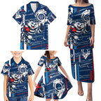 Geelong Cats Family Matching Puletasi and Hawaiian Shirt Mascot Cartoon Football Illustration Style