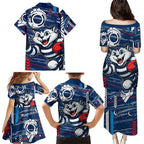 Geelong Cats Family Matching Puletasi and Hawaiian Shirt Mascot Cartoon Football Illustration Style
