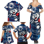 Geelong Cats Family Matching Summer Maxi Dress and Hawaiian Shirt Mascot Cartoon Football Illustration Style