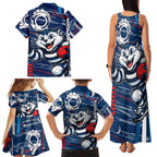 Geelong Cats Family Matching Tank Maxi Dress and Hawaiian Shirt Mascot Cartoon Football Illustration Style