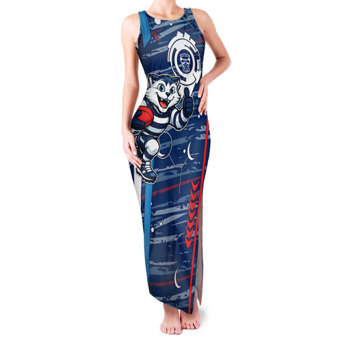 Geelong Cats Family Matching Tank Maxi Dress and Hawaiian Shirt Mascot Cartoon Football Illustration Style