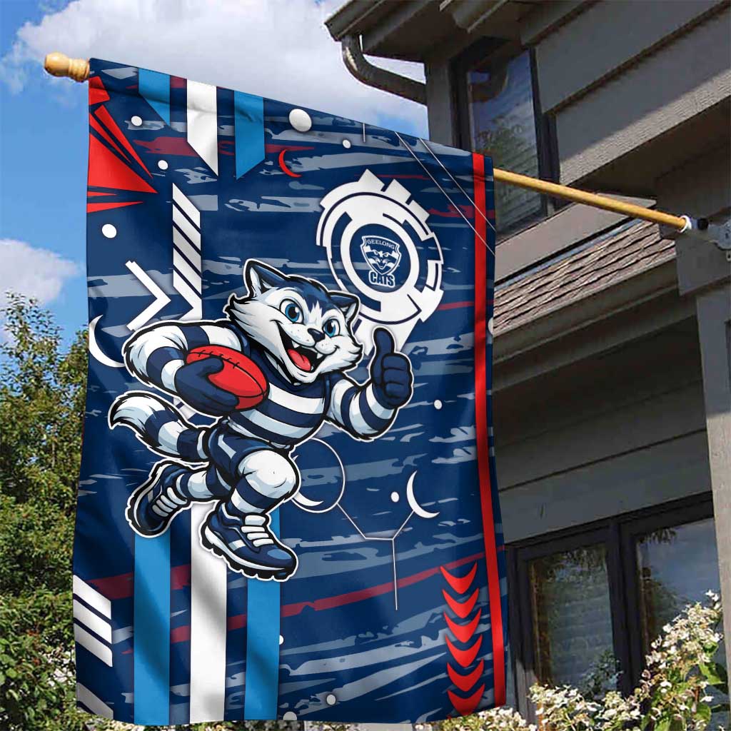 Geelong Cats Garden Flag Mascot Cartoon Football Illustration Style