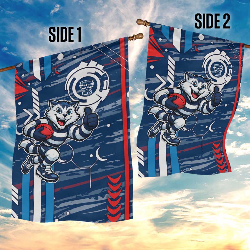 Geelong Cats Garden Flag Mascot Cartoon Football Illustration Style