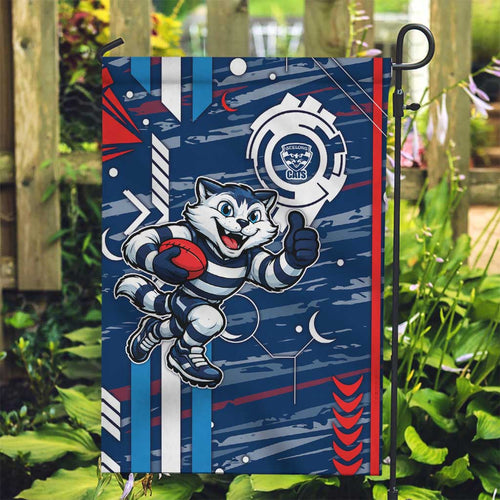 Geelong Cats Garden Flag Mascot Cartoon Football Illustration Style