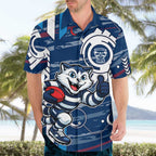 Geelong Cats Hawaiian Shirt Mascot Cartoon Football Illustration Style