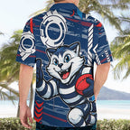 Geelong Cats Hawaiian Shirt Mascot Cartoon Football Illustration Style
