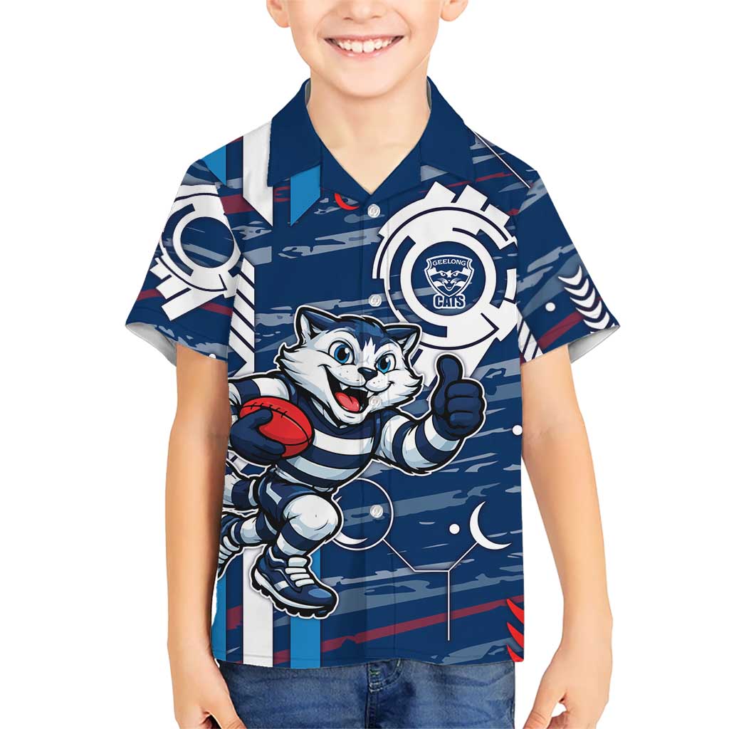 Geelong Cats Hawaiian Shirt Mascot Cartoon Football Illustration Style