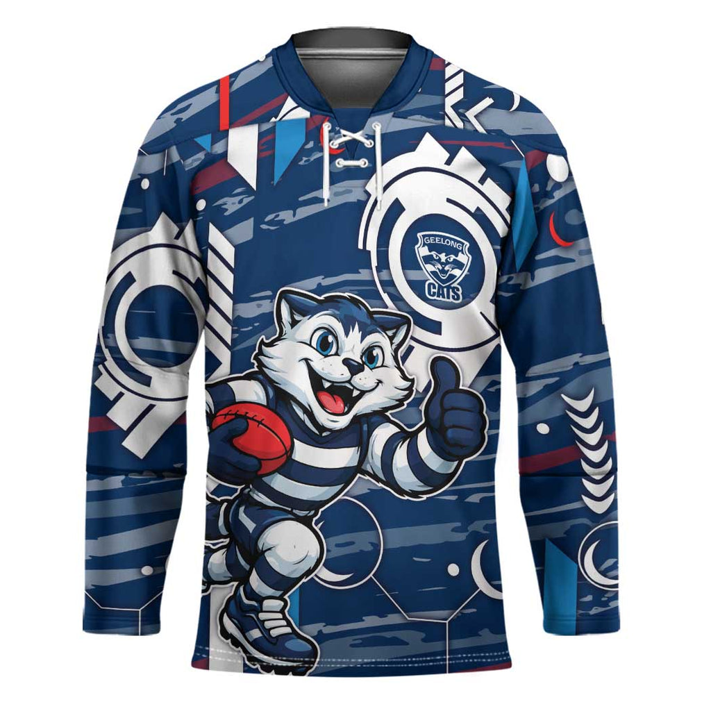 Geelong Cats Hockey Jersey Mascot Cartoon Football Illustration Style