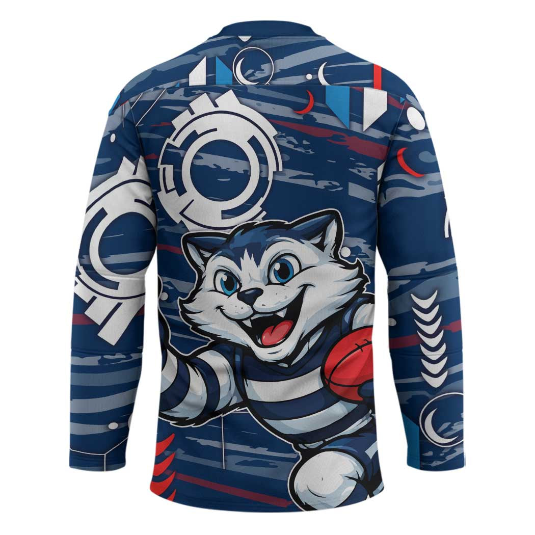 Geelong Cats Hockey Jersey Mascot Cartoon Football Illustration Style