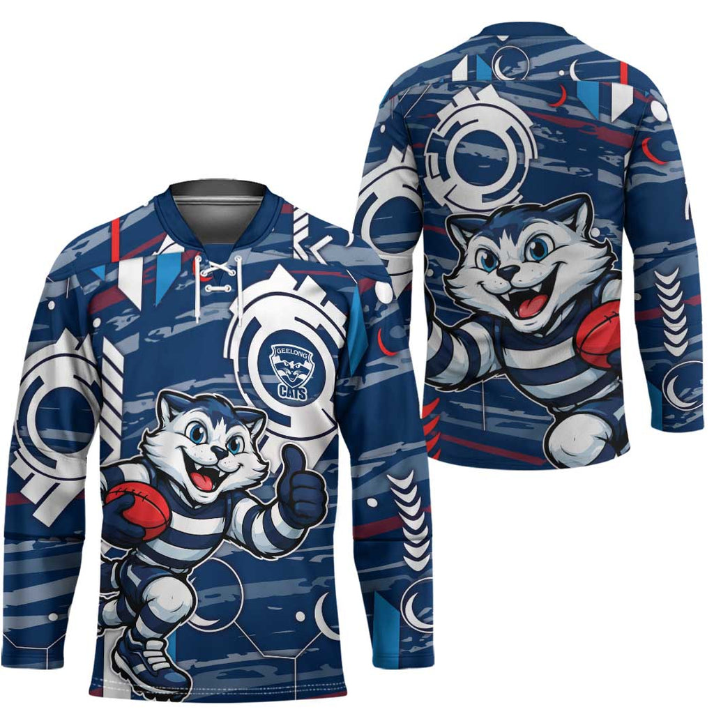 Geelong Cats Hockey Jersey Mascot Cartoon Football Illustration Style