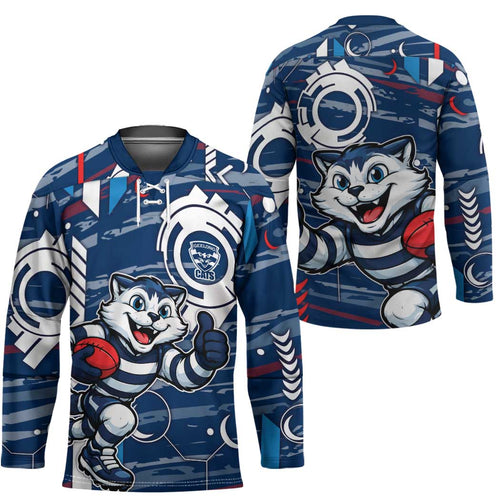 Geelong Cats Hockey Jersey Mascot Cartoon Football Illustration Style