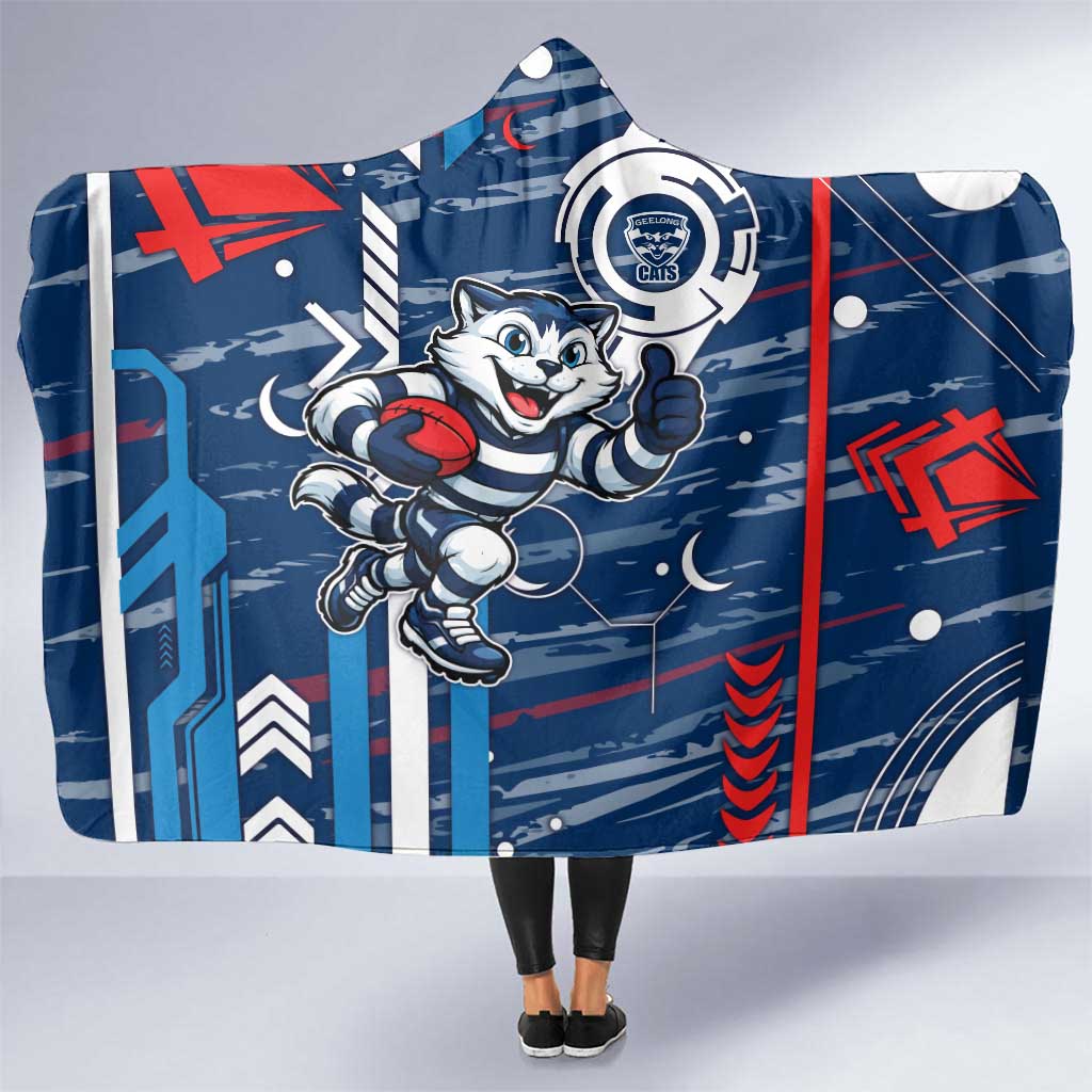 Geelong Cats Hooded Blanket Mascot Cartoon Football Illustration Style