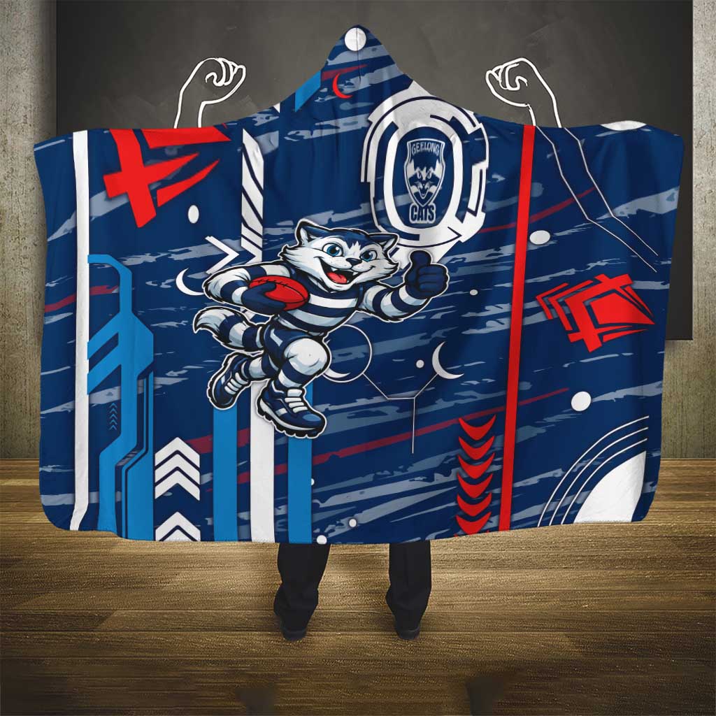 Geelong Cats Hooded Blanket Mascot Cartoon Football Illustration Style