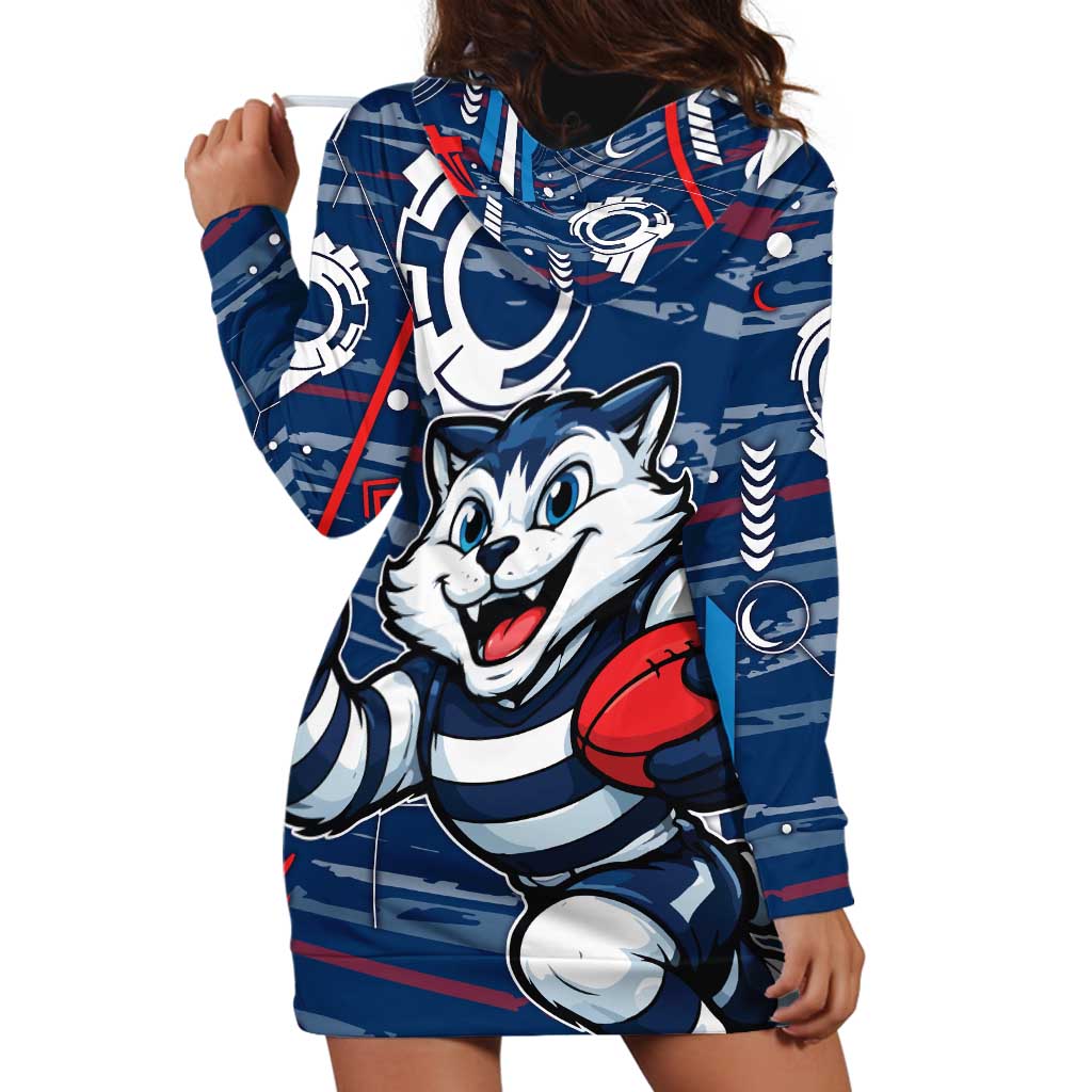 Geelong Cats Hoodie Dress Mascot Cartoon Football Illustration Style