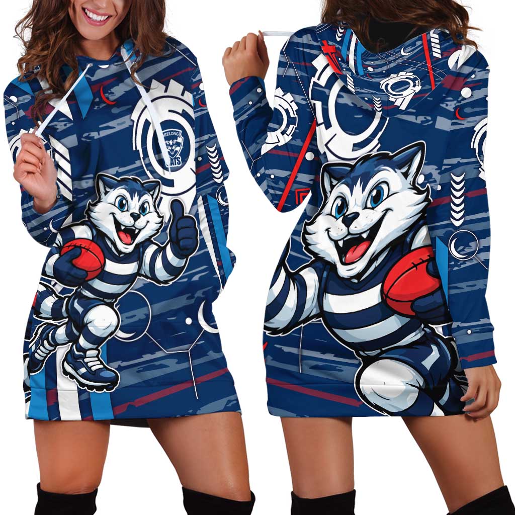 Geelong Cats Hoodie Dress Mascot Cartoon Football Illustration Style