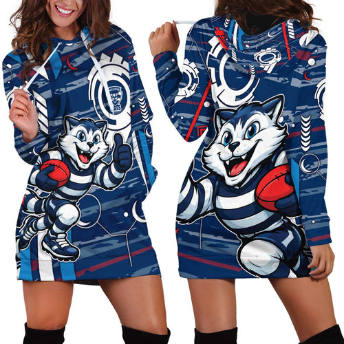 Geelong Cats Hoodie Dress Mascot Cartoon Football Illustration Style