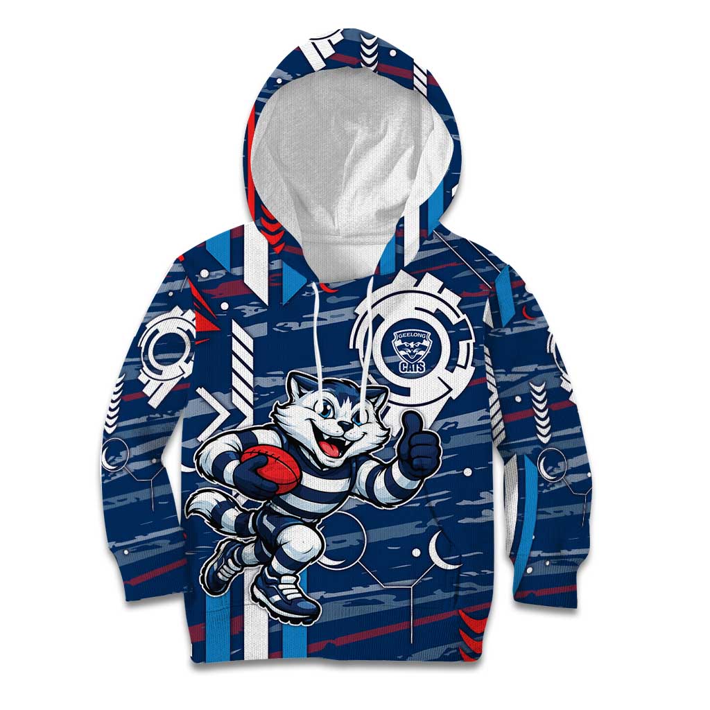 Geelong Cats Kid Hoodie Mascot Cartoon Football Illustration Style