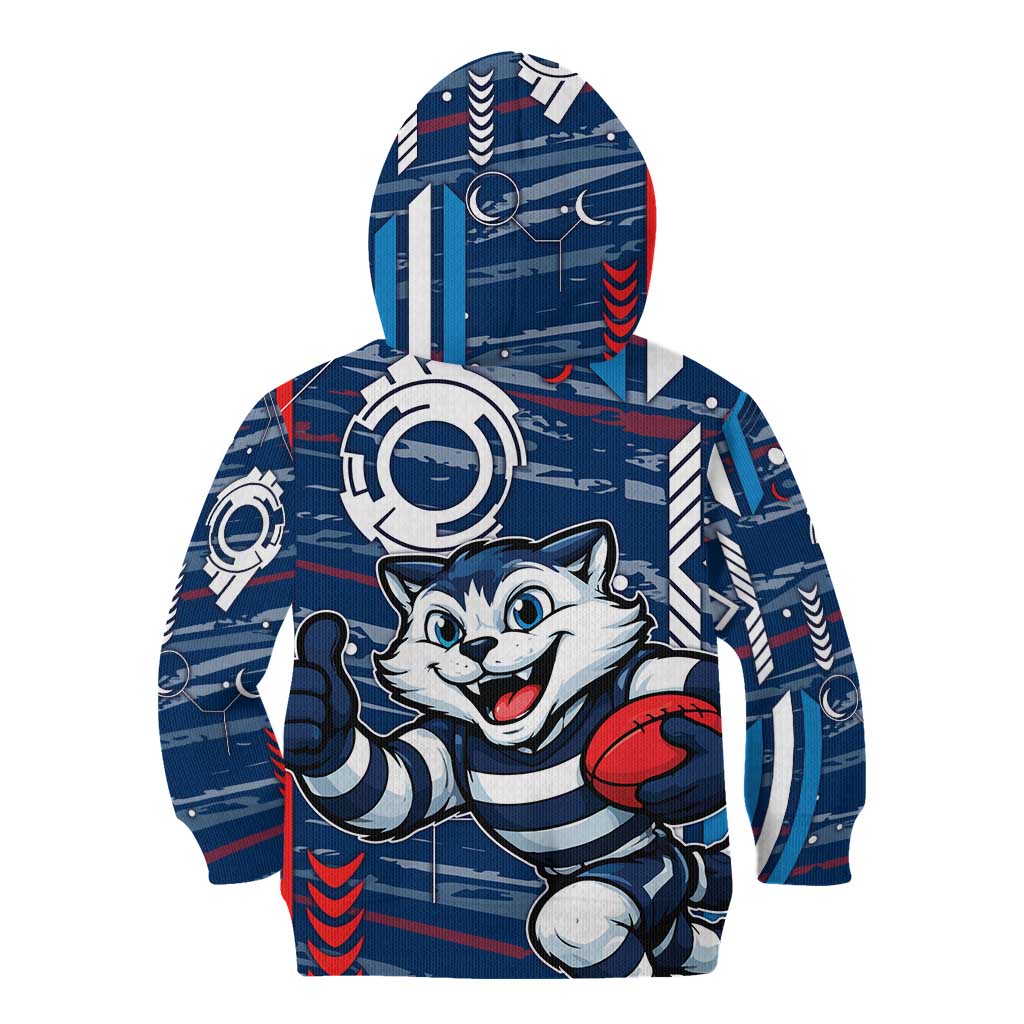 Geelong Cats Kid Hoodie Mascot Cartoon Football Illustration Style