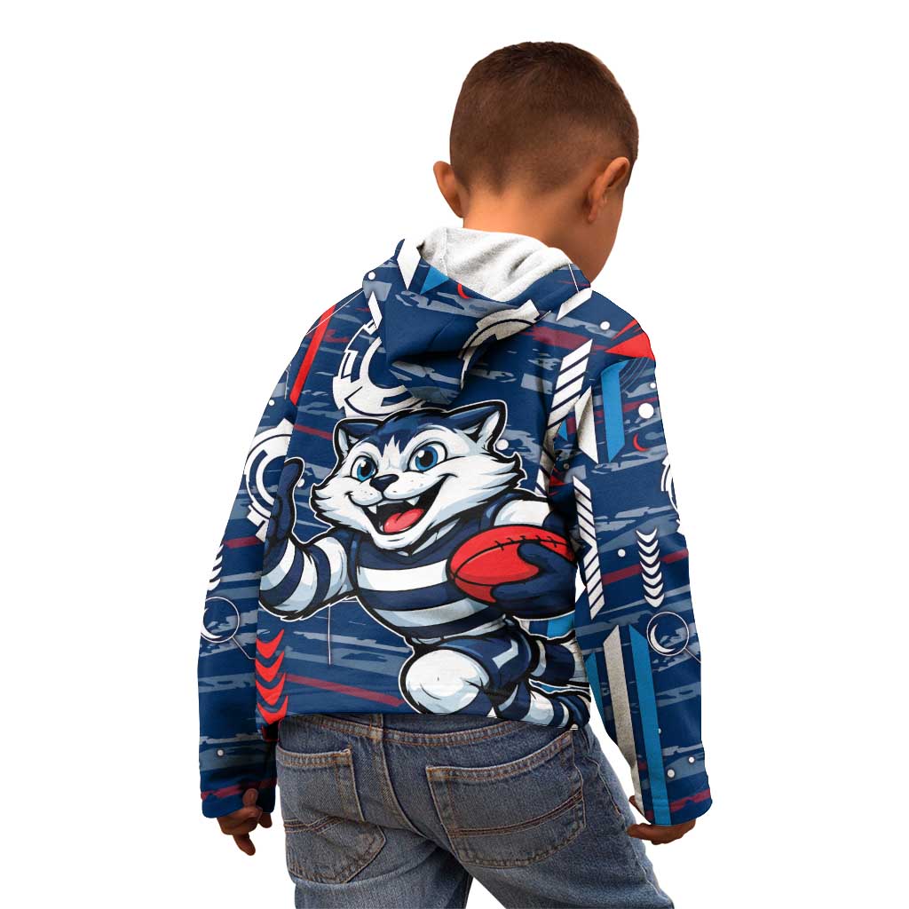 Geelong Cats Kid Hoodie Mascot Cartoon Football Illustration Style