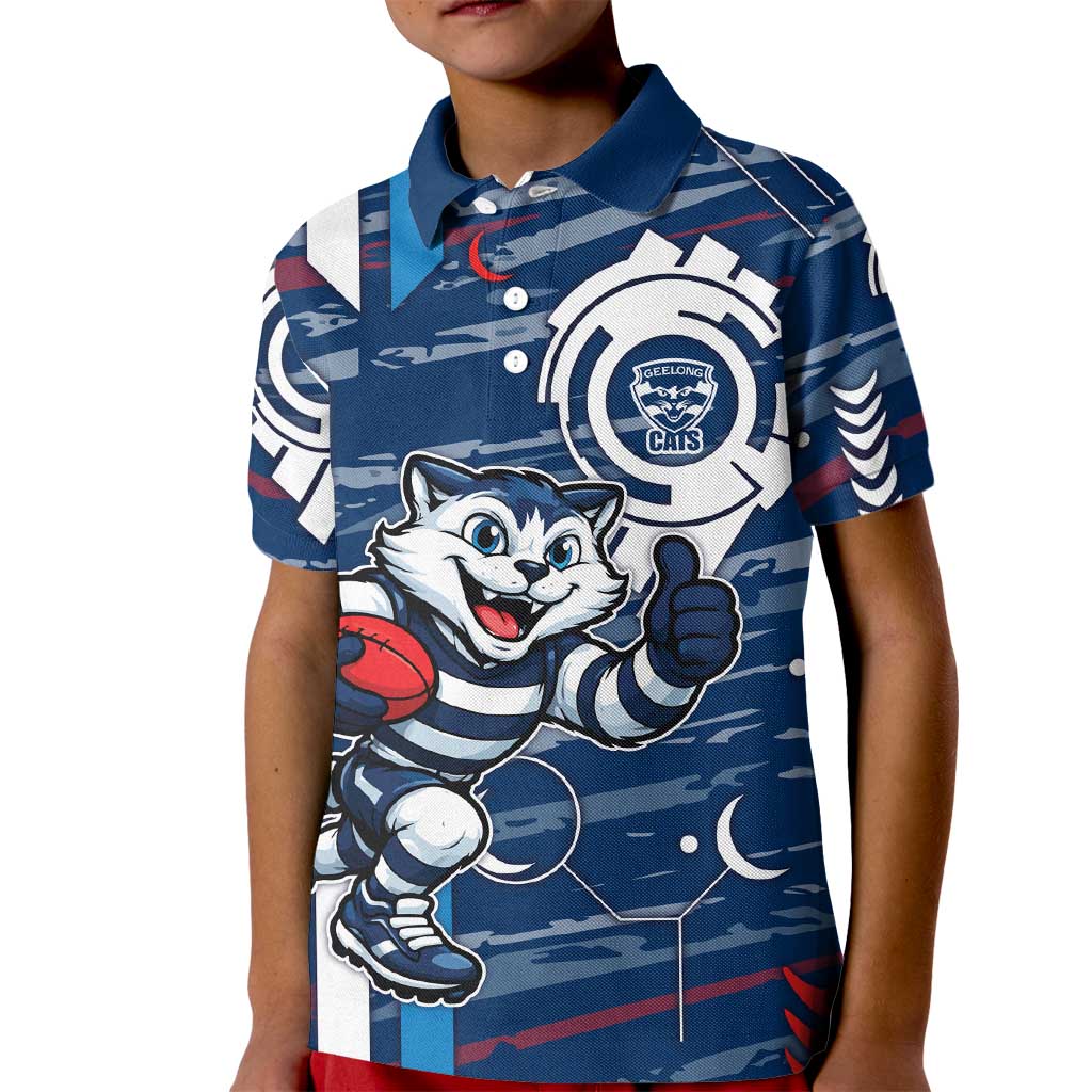 Geelong Cats Kid Polo Shirt Mascot Cartoon Football Illustration Style