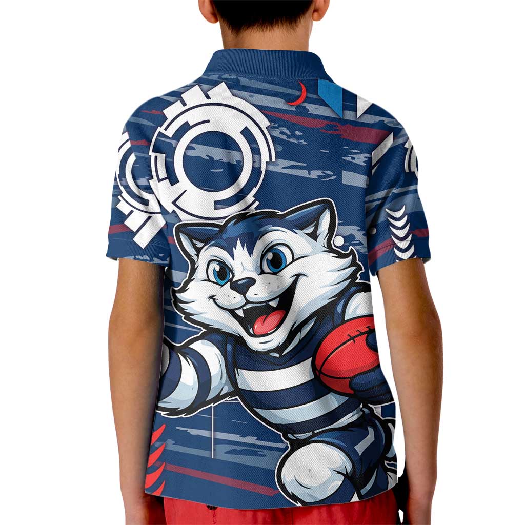 Geelong Cats Kid Polo Shirt Mascot Cartoon Football Illustration Style