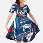 Geelong Cats Kid Short Sleeve Dress Mascot Cartoon Football Illustration Style