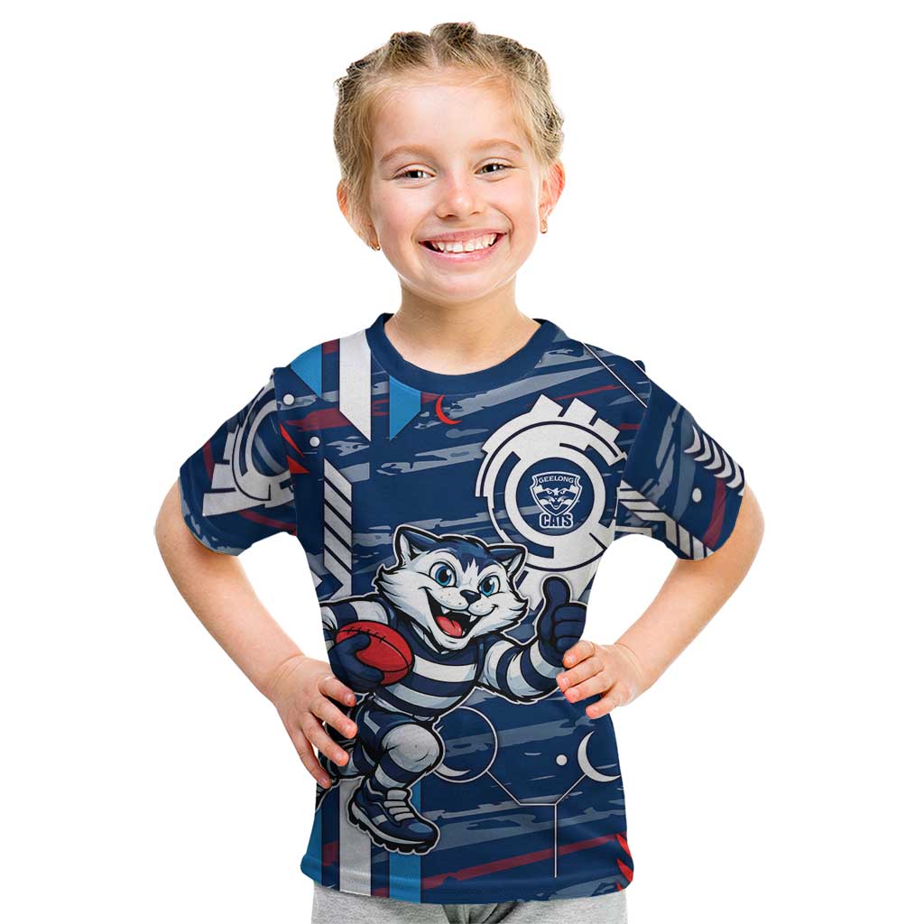 Geelong Cats Kid T Shirt Mascot Cartoon Football Illustration Style
