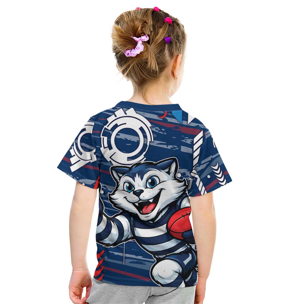 Geelong Cats Kid T Shirt Mascot Cartoon Football Illustration Style