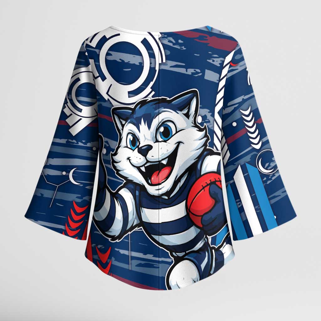 Geelong Cats Kimono Sleeve Blouse Mascot Cartoon Football Illustration Style