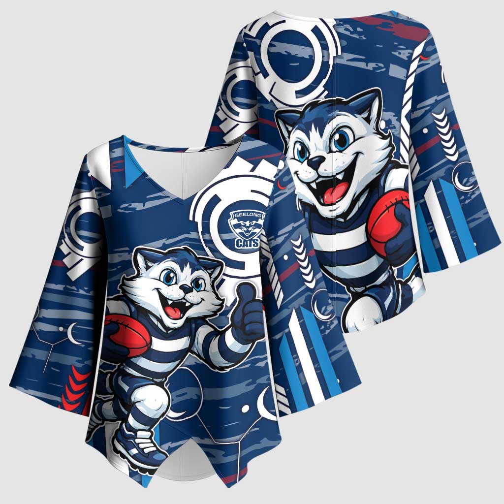 Geelong Cats Kimono Sleeve Blouse Mascot Cartoon Football Illustration Style
