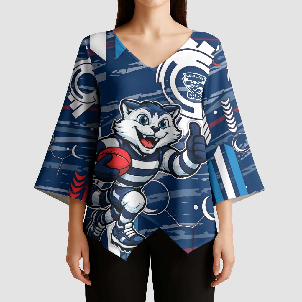 Geelong Cats Kimono Sleeve Blouse Mascot Cartoon Football Illustration Style
