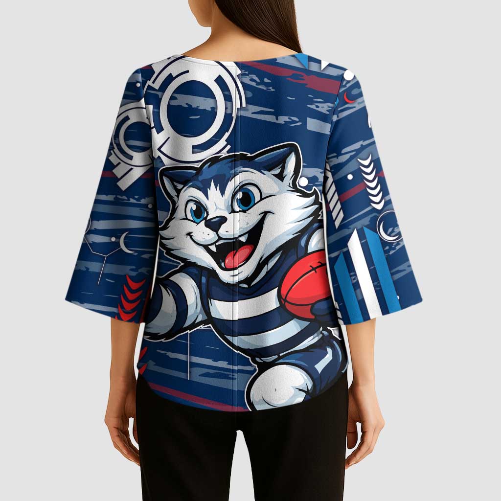 Geelong Cats Kimono Sleeve Blouse Mascot Cartoon Football Illustration Style