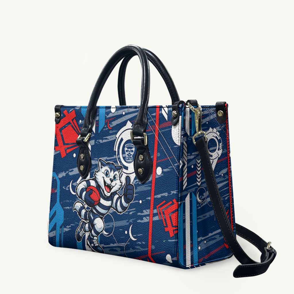 Geelong Cats Leather Bag Mascot Cartoon Football Illustration Style