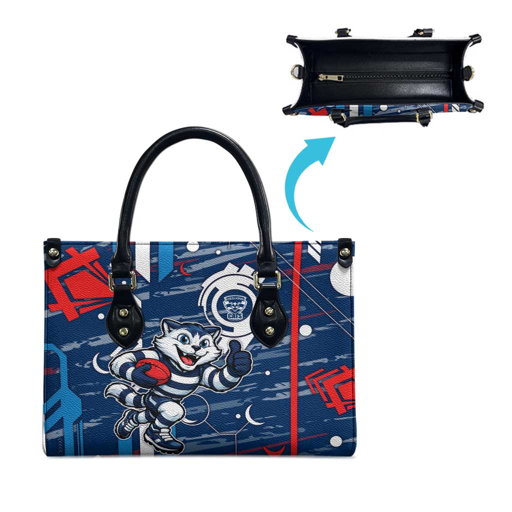 Geelong Cats Leather Bag Mascot Cartoon Football Illustration Style